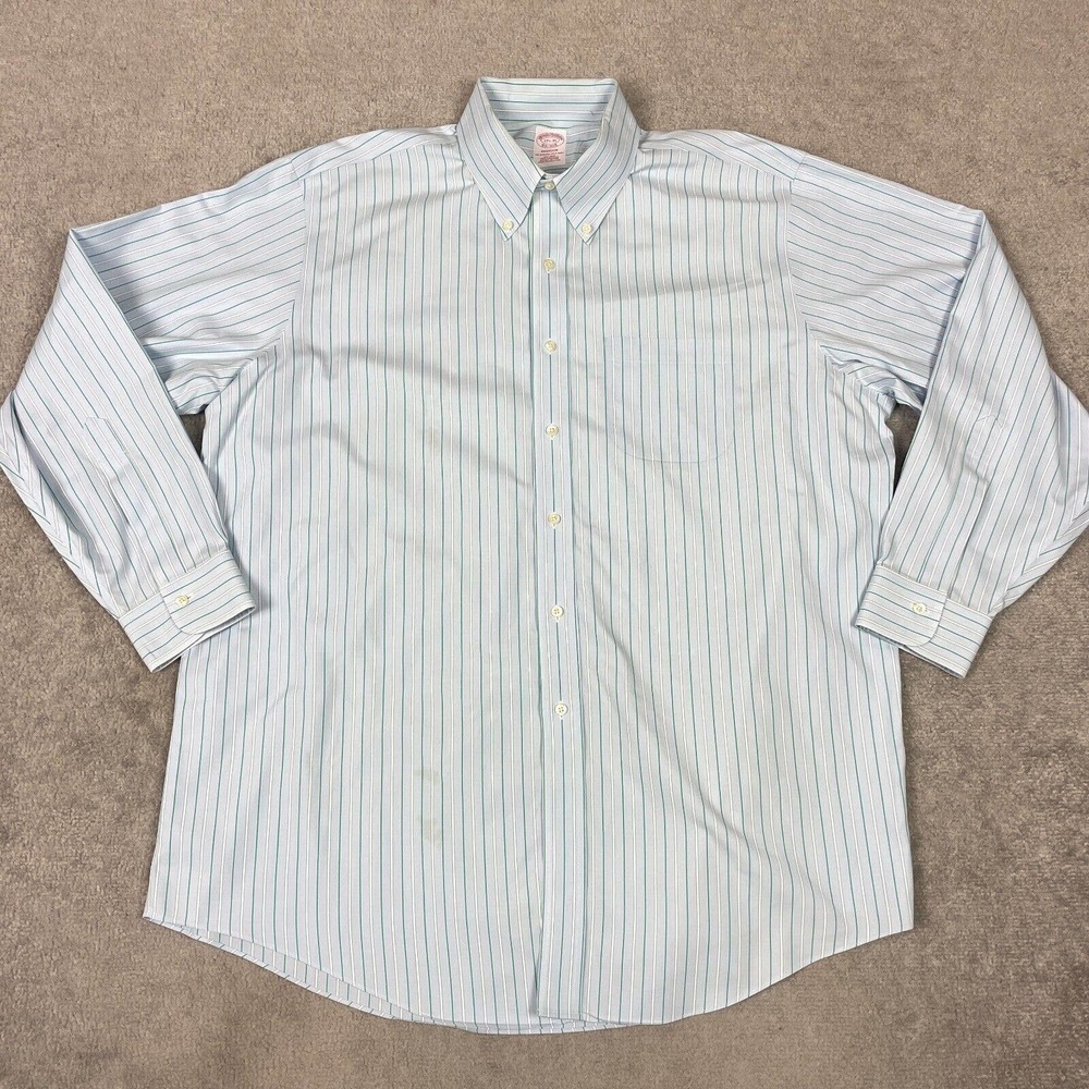 BROOKS BROTHERS Dress Shirt Mens 17.5 - 35 Blue Madison Non-Iron Supima Cotton